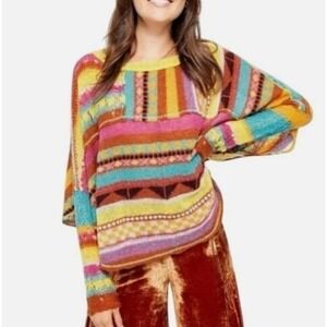 Free People Knit Boho‎ Hippie Hipster Lightweight Knit Poncho Sleeved Top NWT S